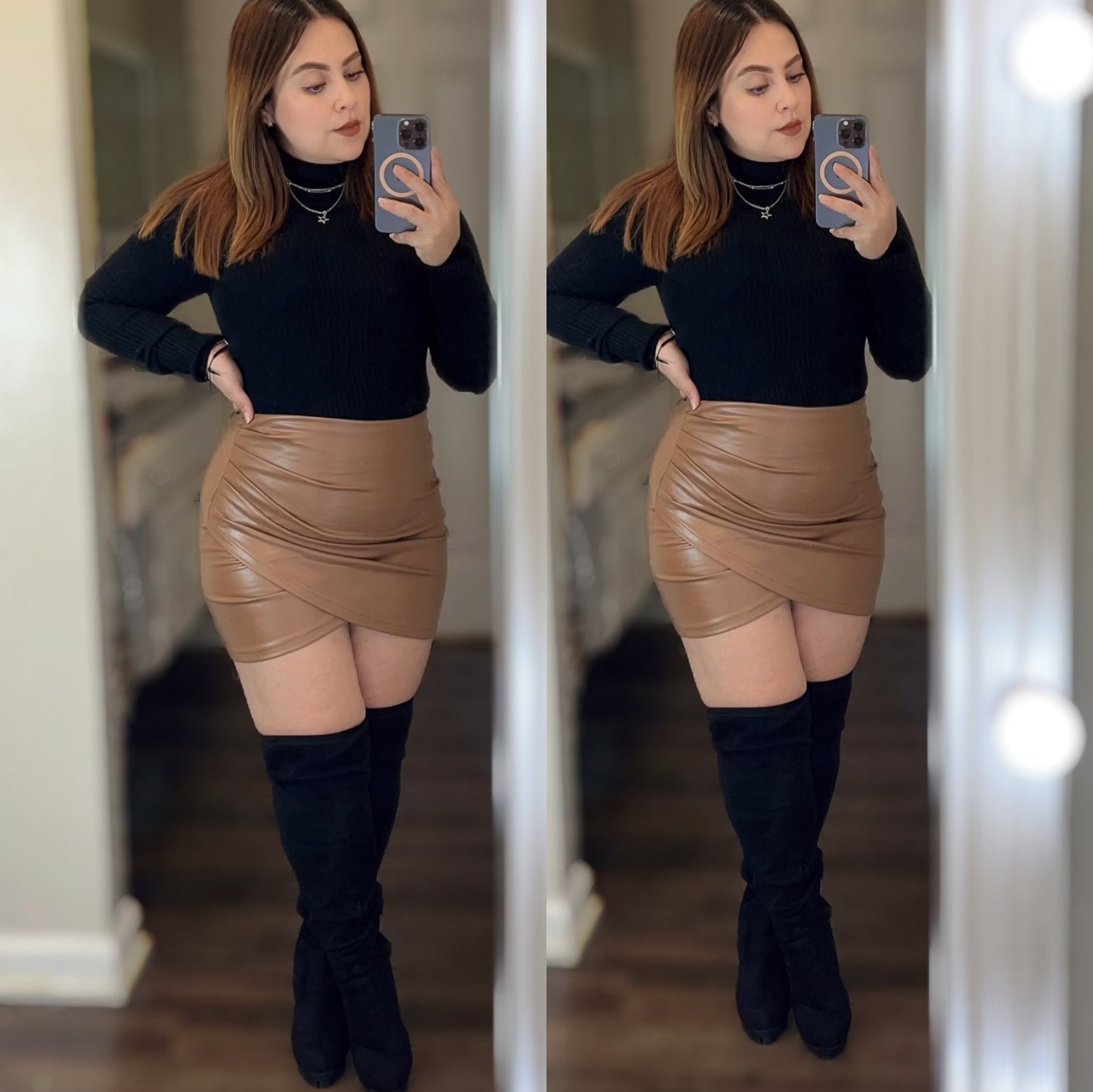 Camel leather skirt