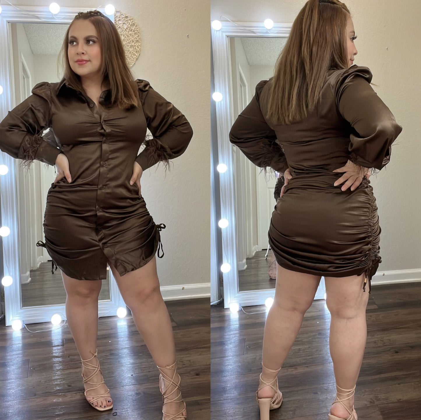 Lina Satin Dress (Brown)